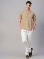 Men's Khaki Linen Cotton Slim Fit Shirt