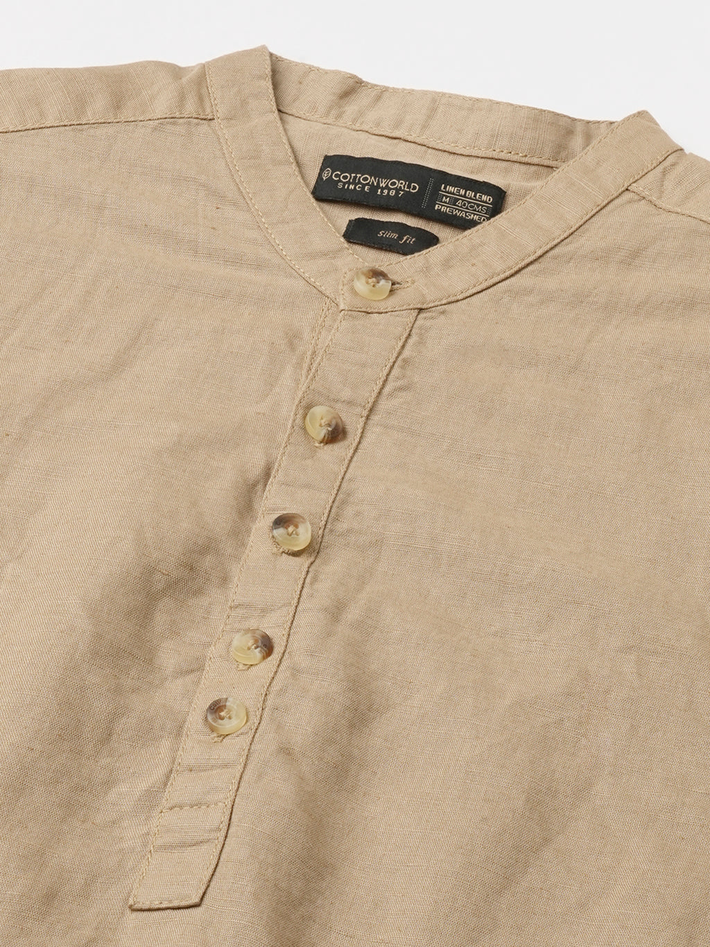 Men's Khaki Linen Cotton Slim Fit Shirt