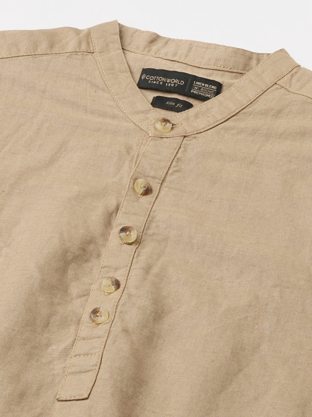 Men's Khaki Linen Cotton Slim Fit Shirt