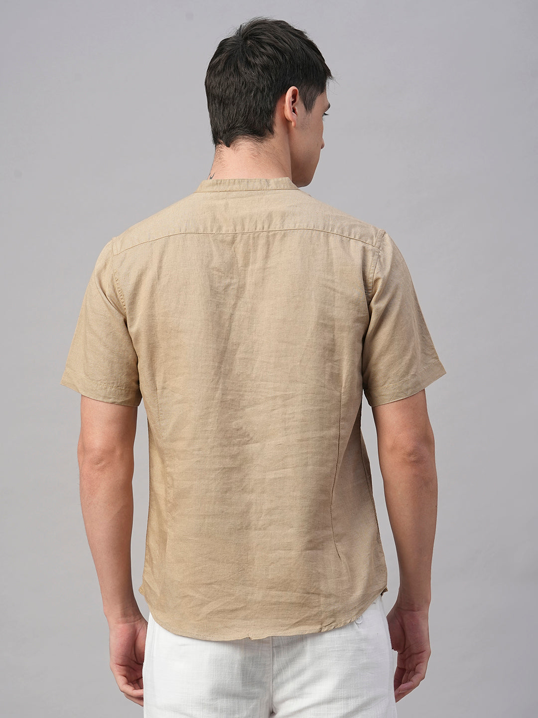 Men's Khaki Linen Cotton Slim Fit Shirt