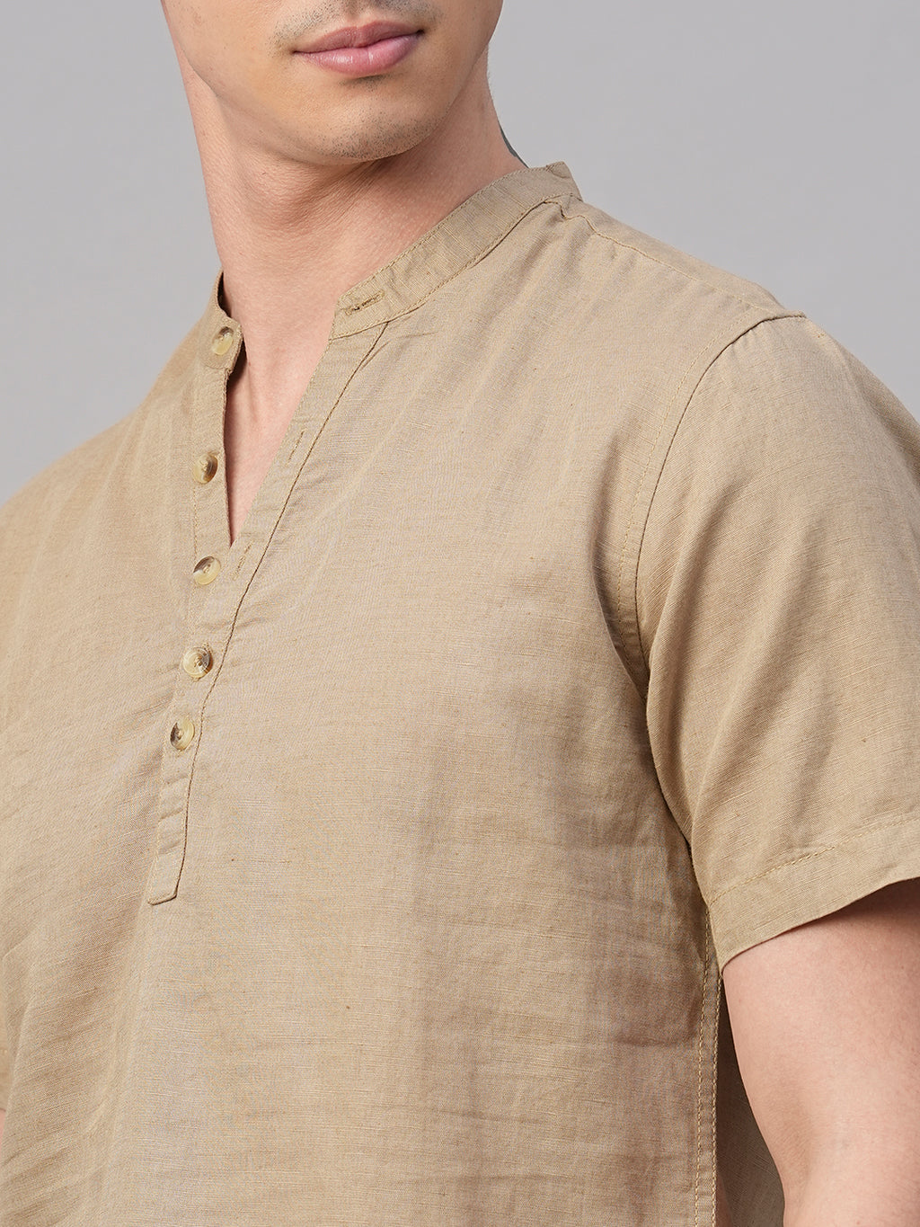 Men's Khaki Linen Cotton Slim Fit Shirt