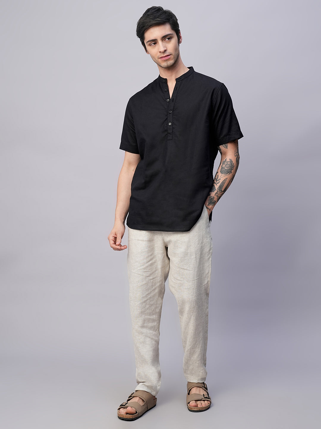 Men's Black Linen Cotton Slim Fit Shirts