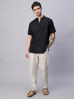 Men’s Linen Cotton Slim Fit Shirt Black