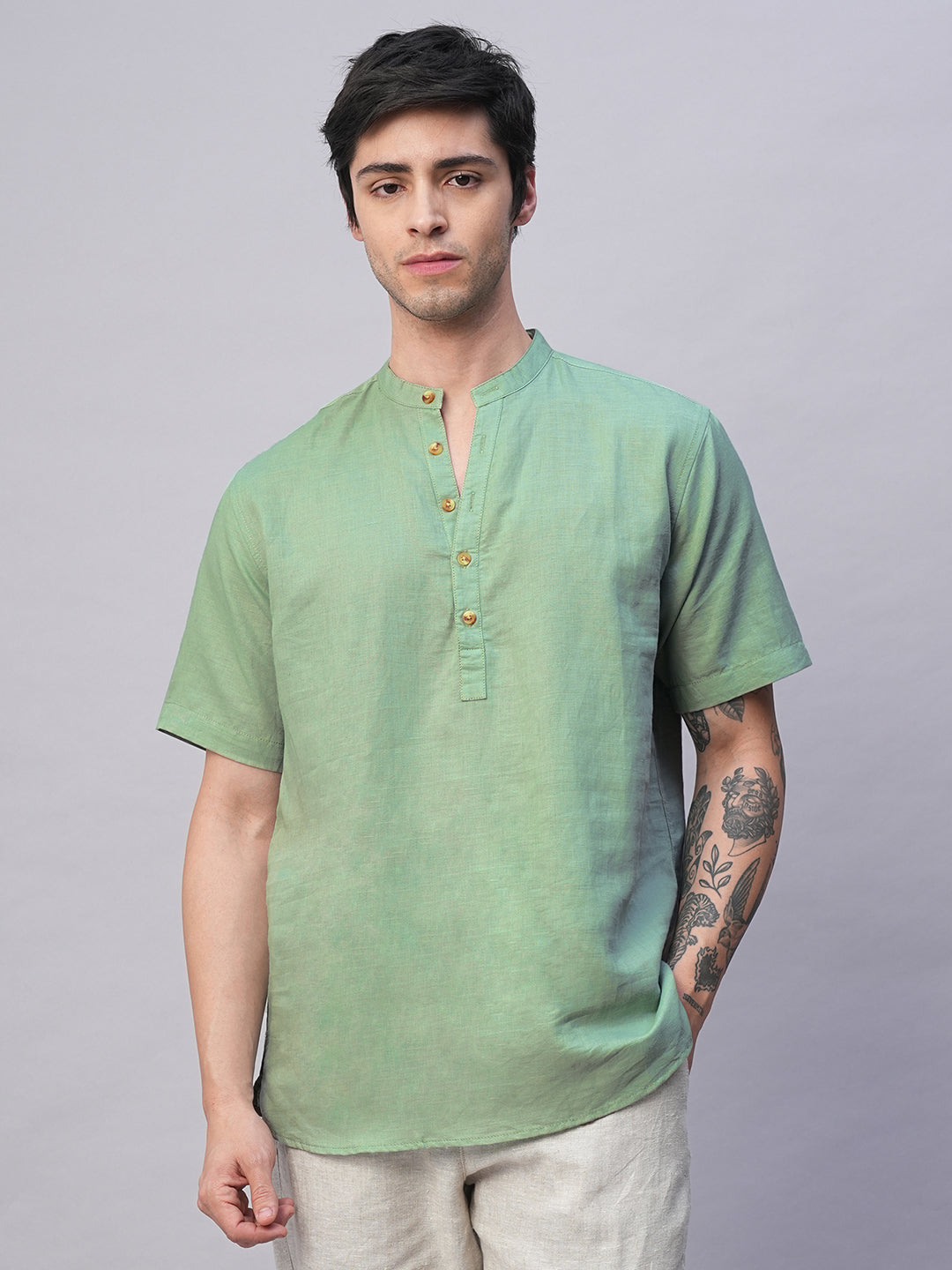 Men's Mint Linen Cotton Slim Fit Shirts