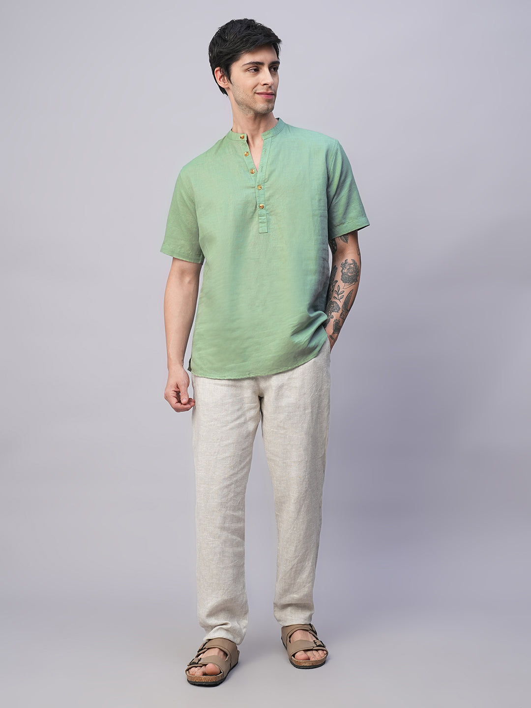 Men's Mint Linen Cotton Slim Fit Shirts