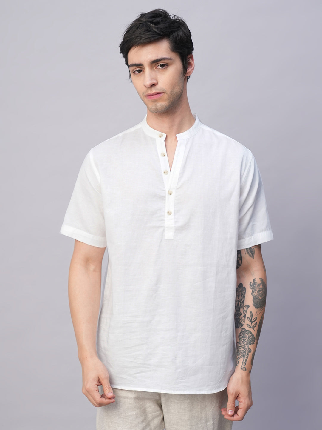 Men's White Linen Cotton Slim Fit Shirts