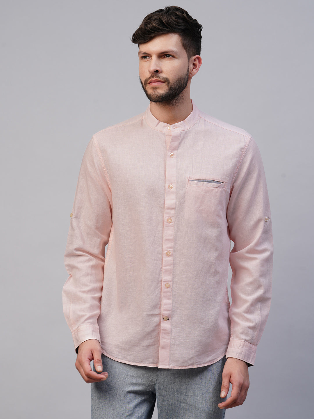 Men's Linen Cotton Pink Regular Fit shirt