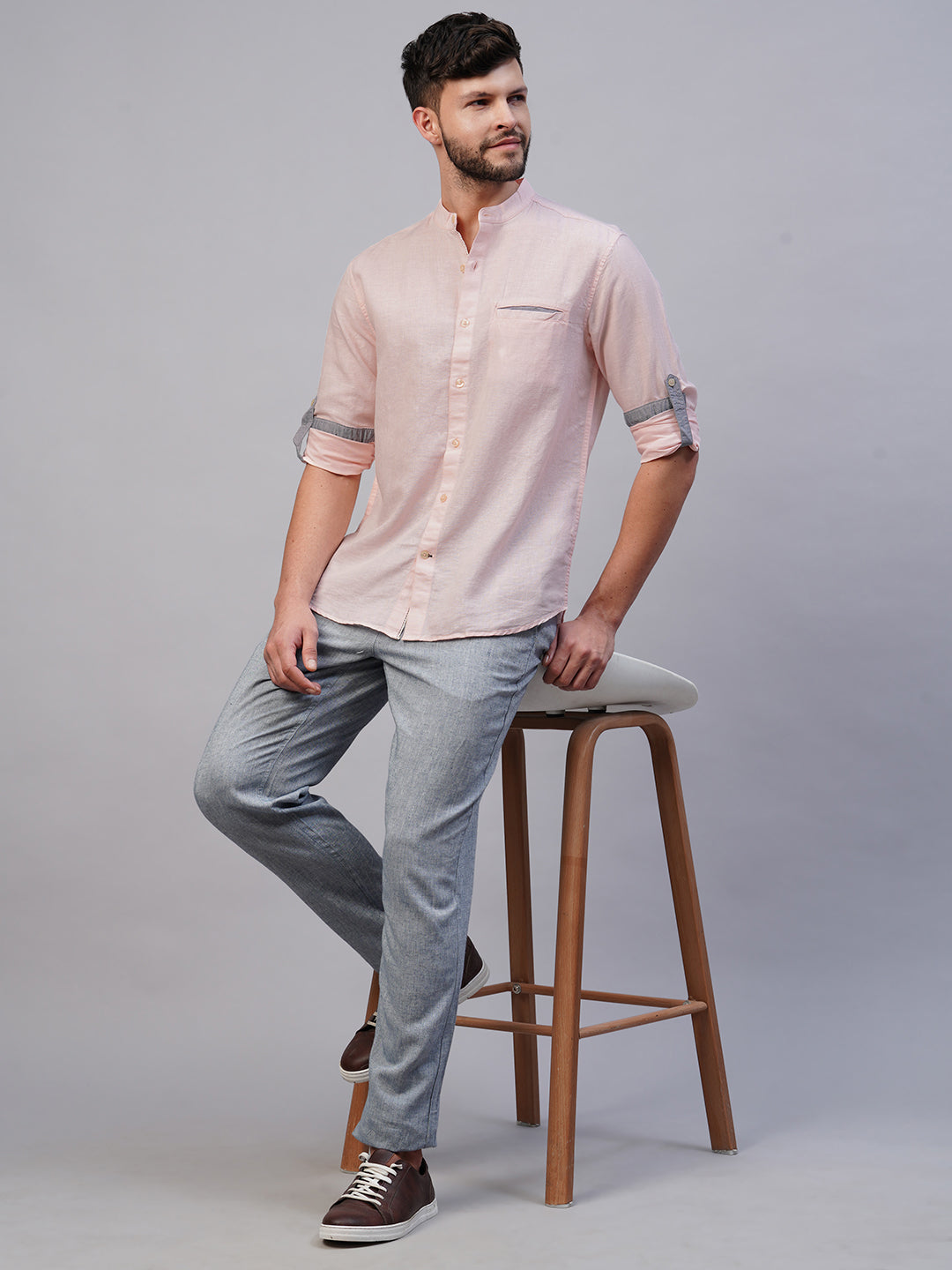 Men's Pink Linen Cotton Regular Fit shirt