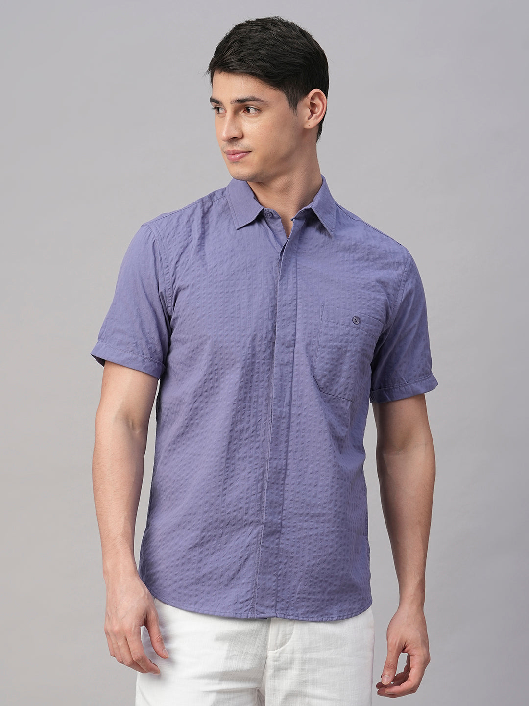 Men's Blue Cotton Regular Fit Shirt