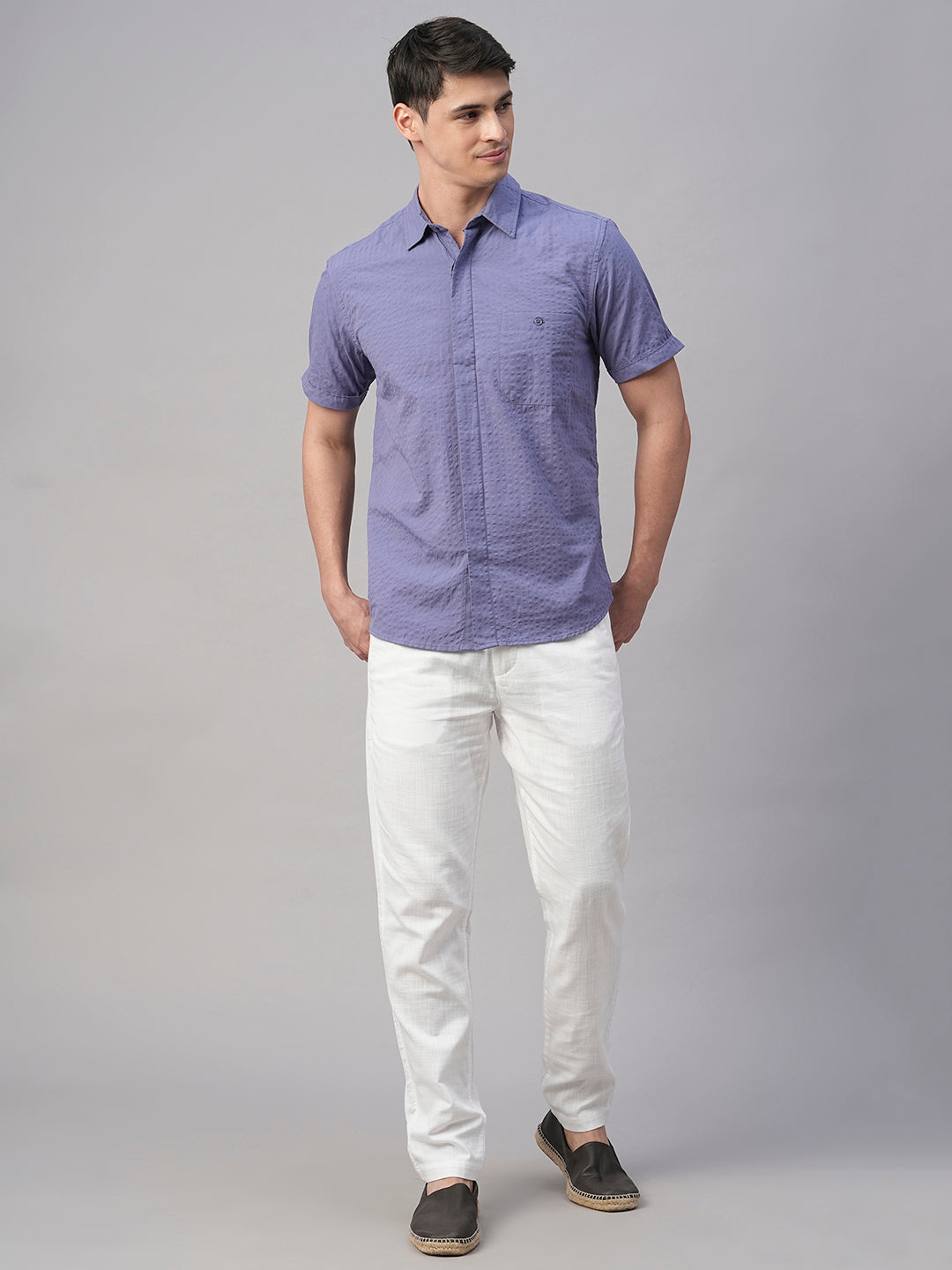 Men's Blue Cotton Regular Fit Shirt