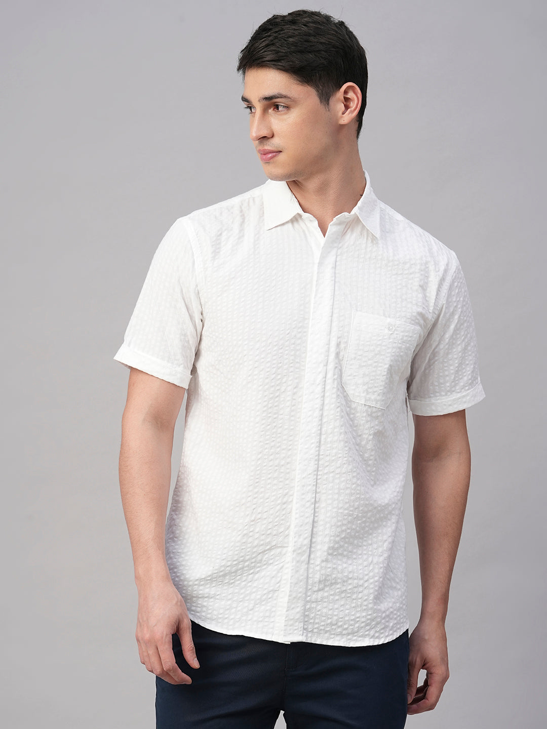 Men's White Cotton Regular Fit Shirt