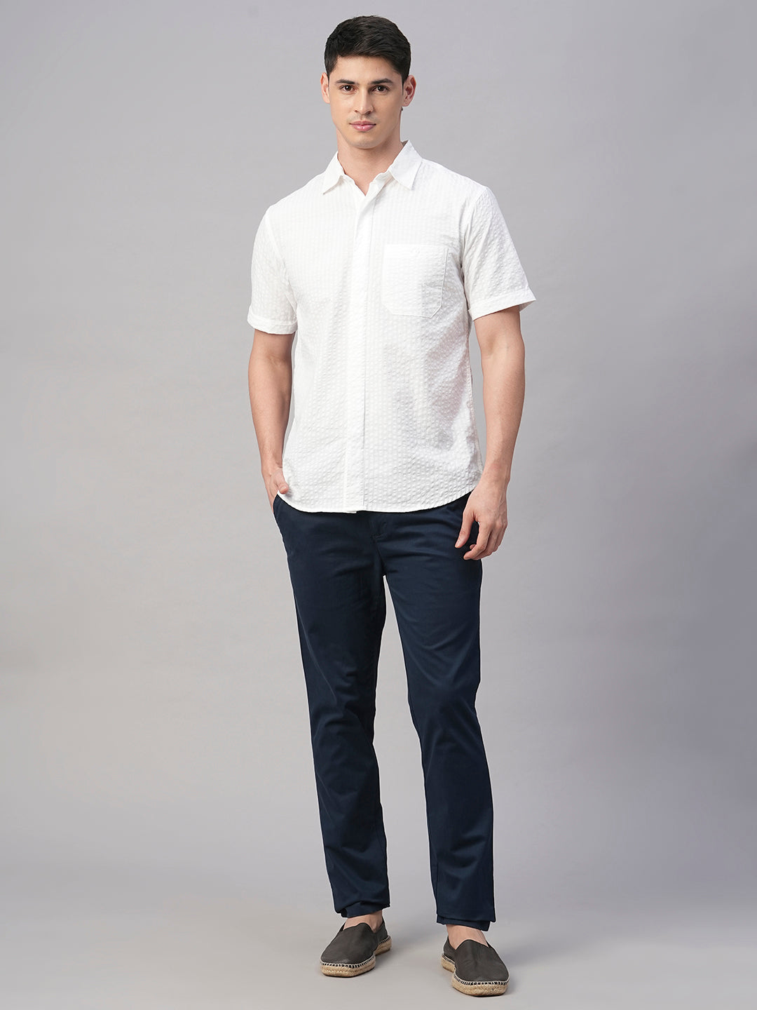 Men's White Cotton Regular Fit Shirt