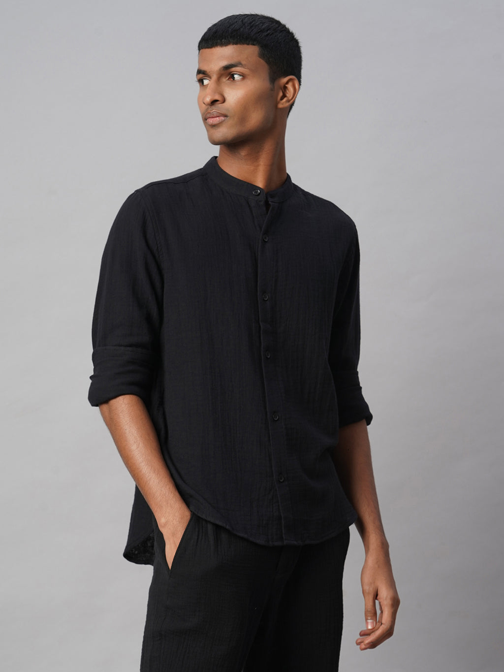 Men's Black 100% Cotton Loose Fit Shirt