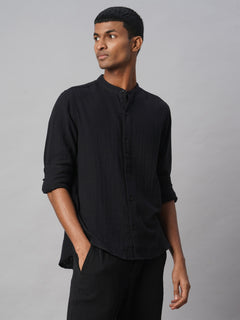 Men's Black 100% Cotton Loose Fit Shirt