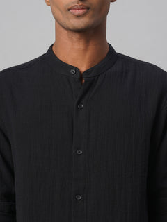 Men's Black 100% Cotton Loose Fit Shirt
