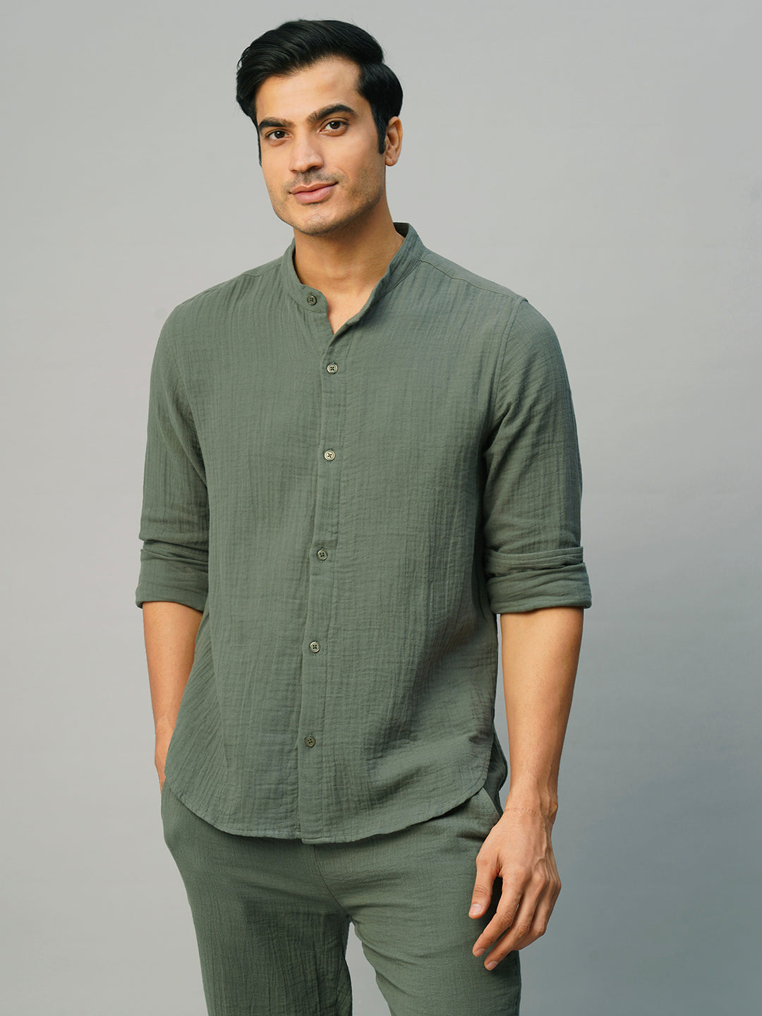 Men's Grey Cotton Loose Fit Shirt