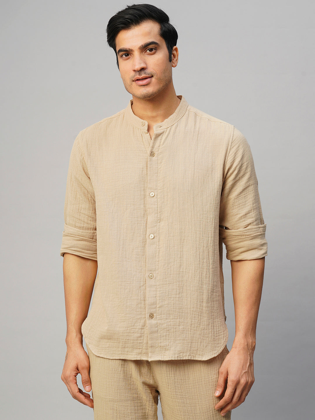 Men's Khaki Cotton Loose Fit Shirt