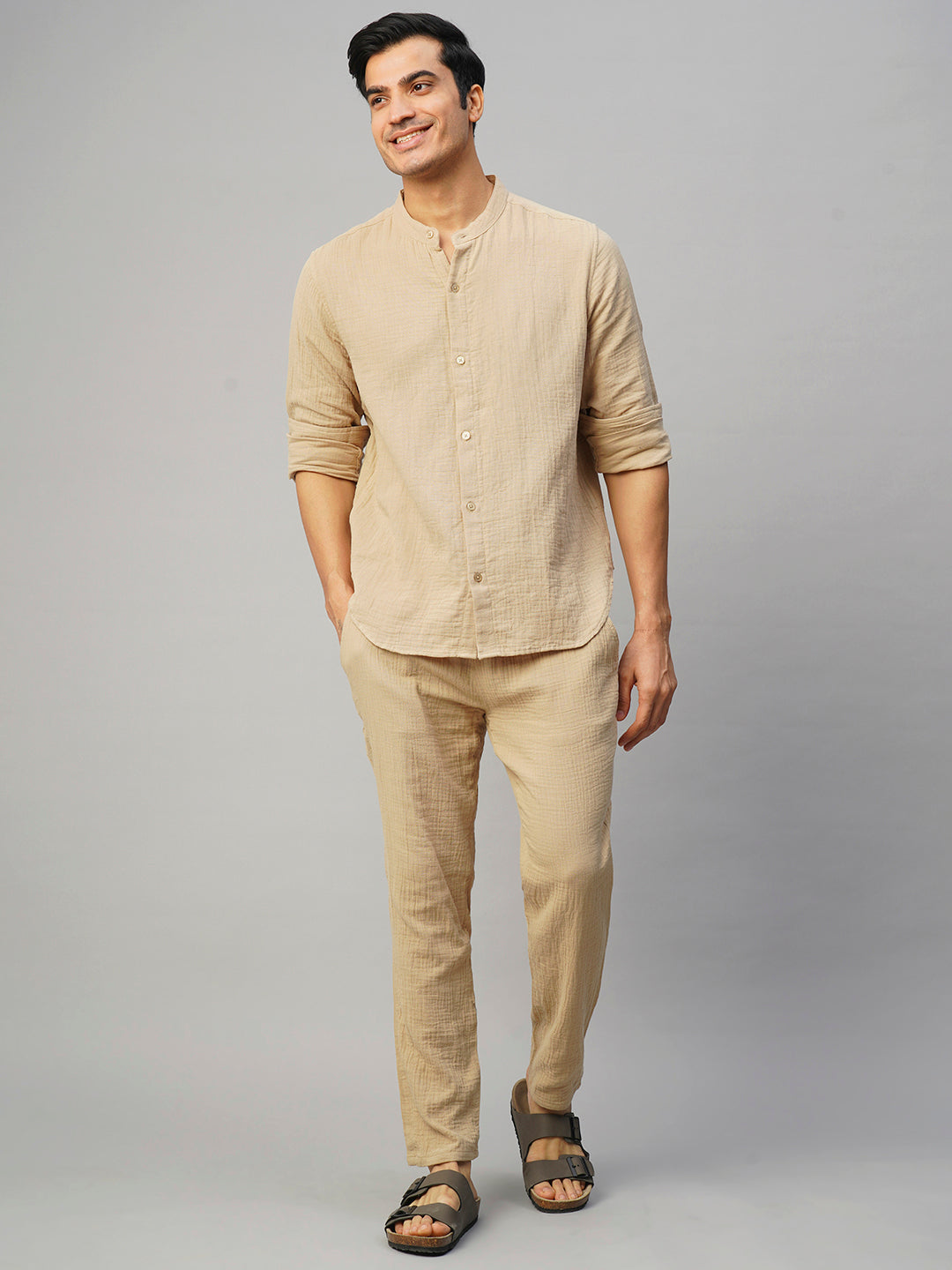 Men's Khaki Cotton Loose Fit Shirt