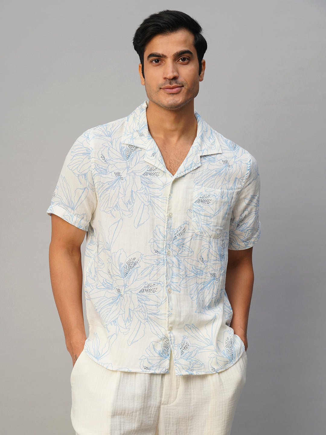 Men's Blue Cotton Loose Fit Shirt