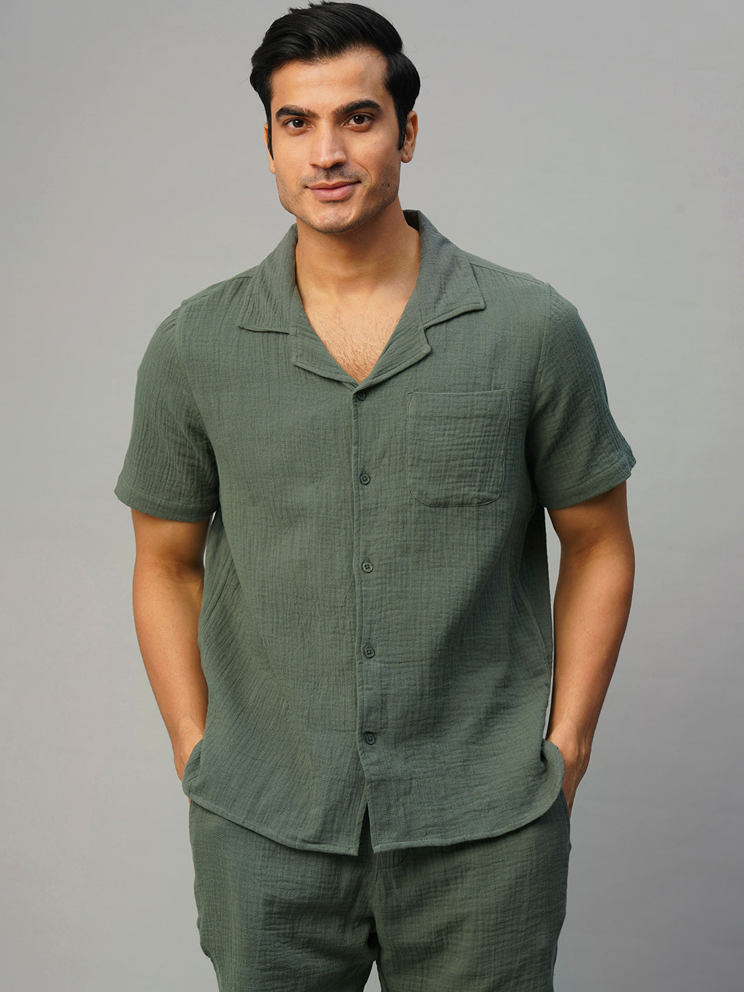 Men's Grey Cotton Loose Fit Shirt