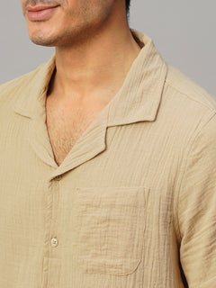 Men's Khaki Cotton Loose Fit Shirt