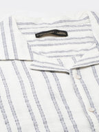 Men's White/Navy 100% Cotton Loose Fit Cuban Collar Shirt