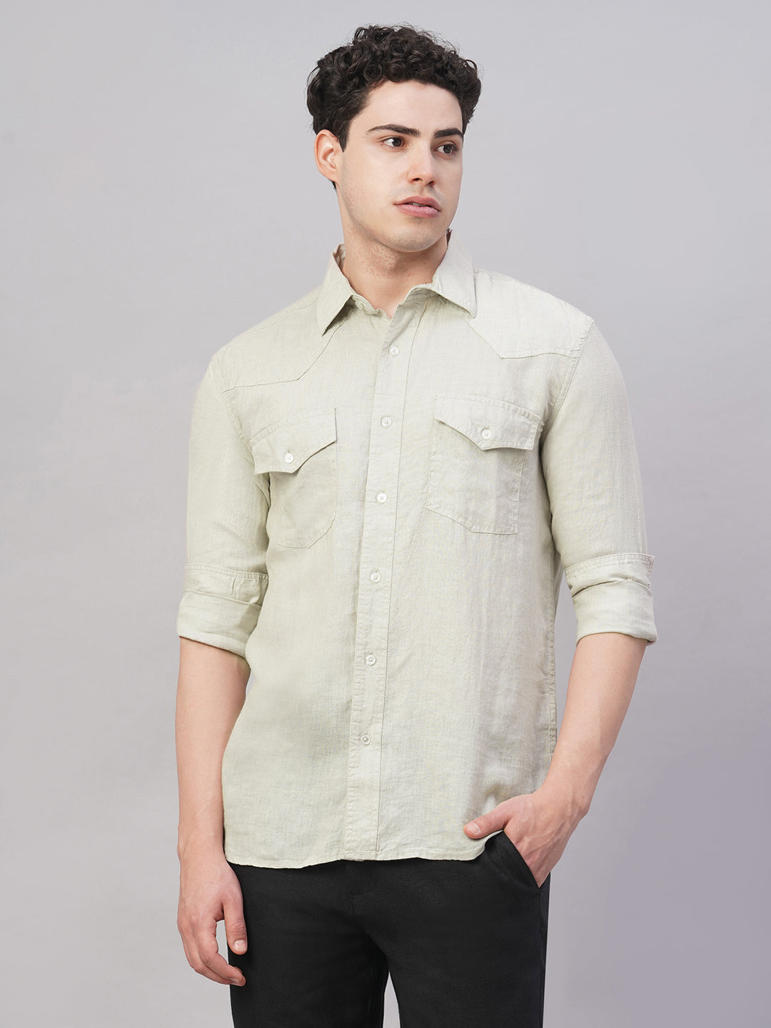 Men's Natural 100% Linen Regular Fit Shirt