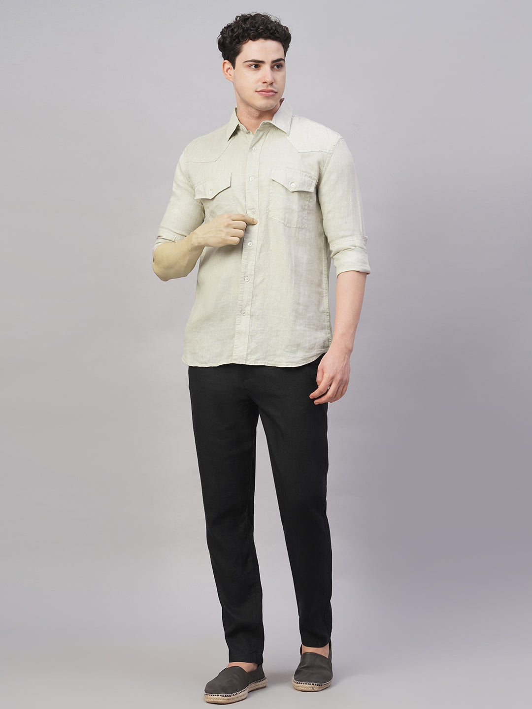 Men's Natural 100% Linen Regular Fit Shirt