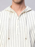 Men's Natural/Black 100% Cotton Regular Fit Hooded  Shirt