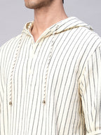 Men's Natural/Black 100% Cotton Regular Fit Hooded  Shirt