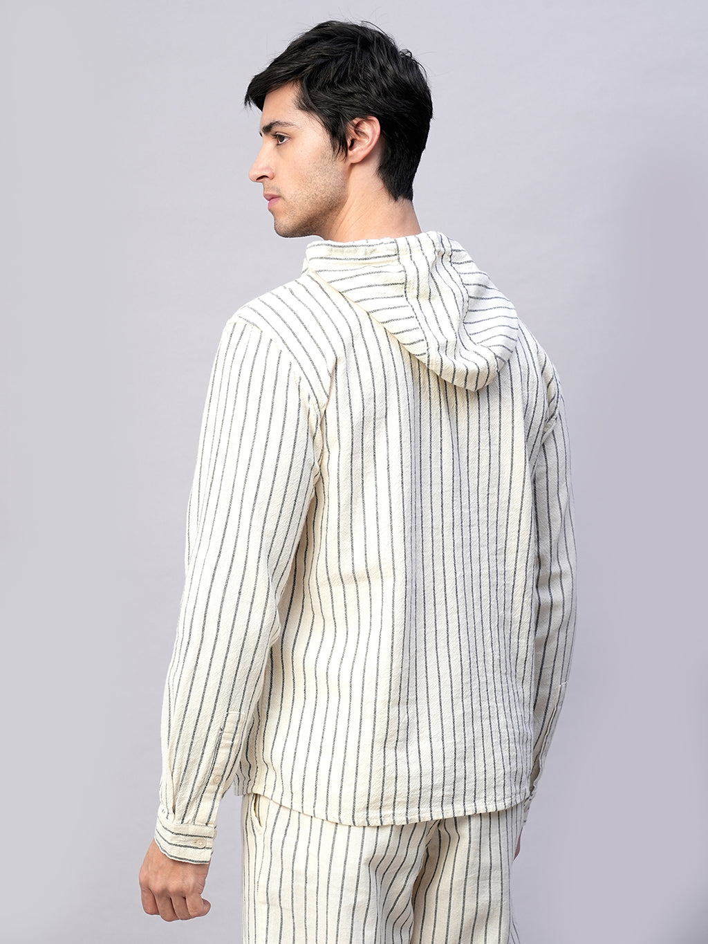 Men's Natural/Black 100% Cotton Regular Fit Hooded  Shirt