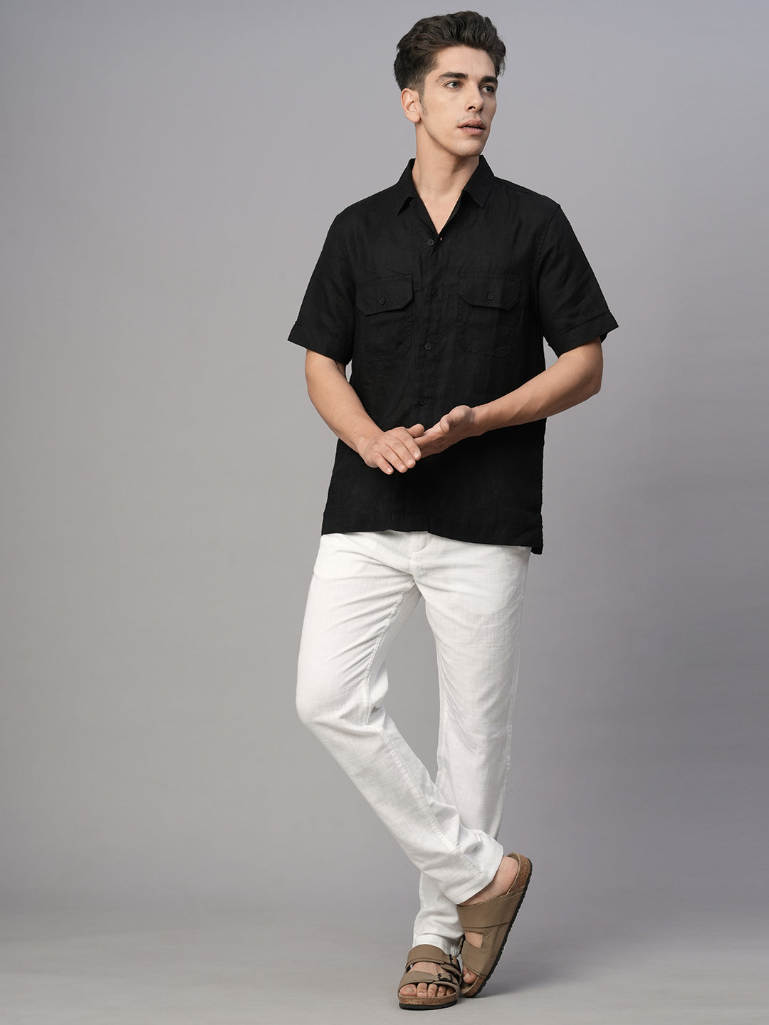 Men's Black Cotton Regular Fit Shirt