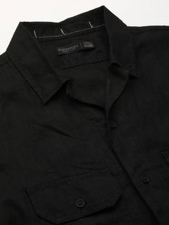 Men’s Linen Regular Fit Utility Pocket Shirt Black