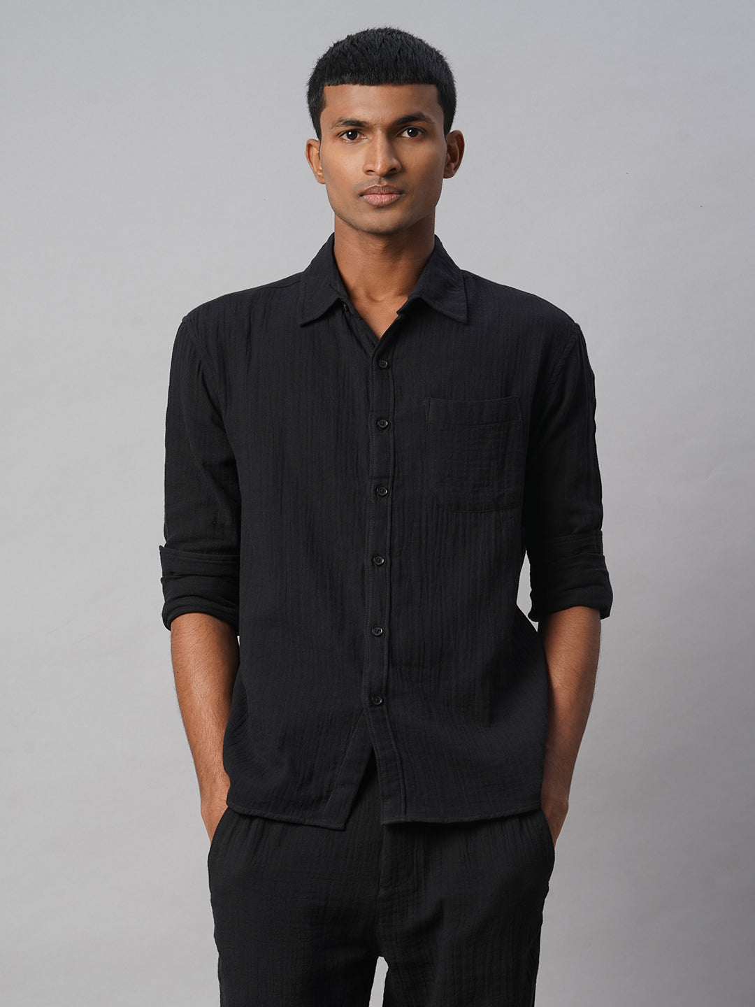 Men's Black 100% Cotton Regular Fit Shirt