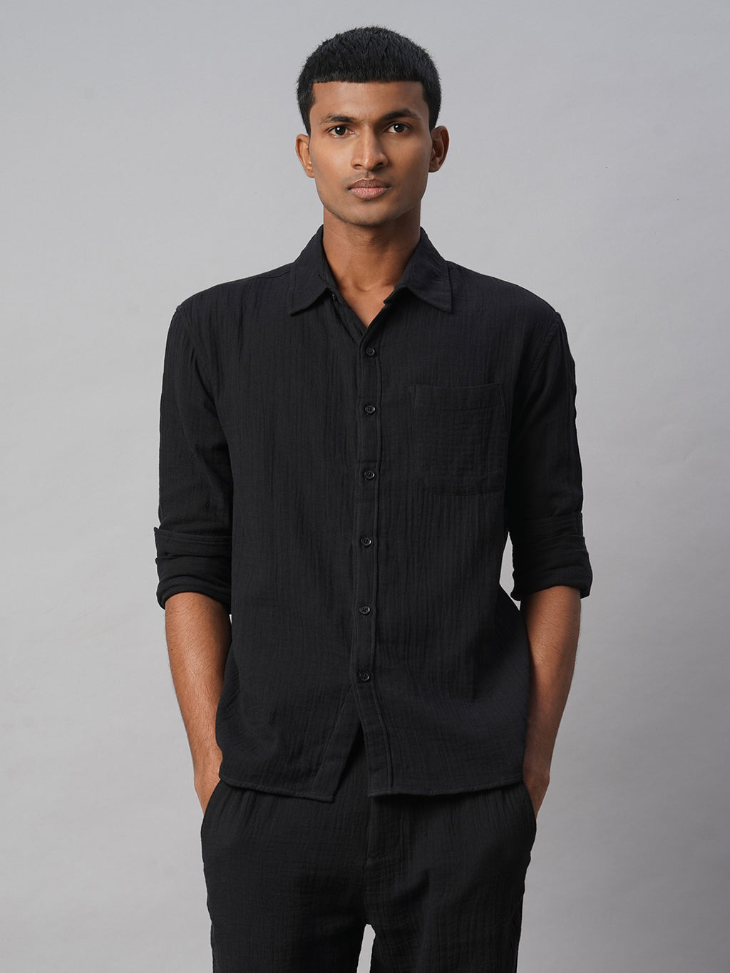 Men's Black 100% Cotton Regular Fit Shirt