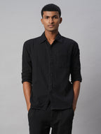 Men's Black 100% Cotton Regular Fit Shirt