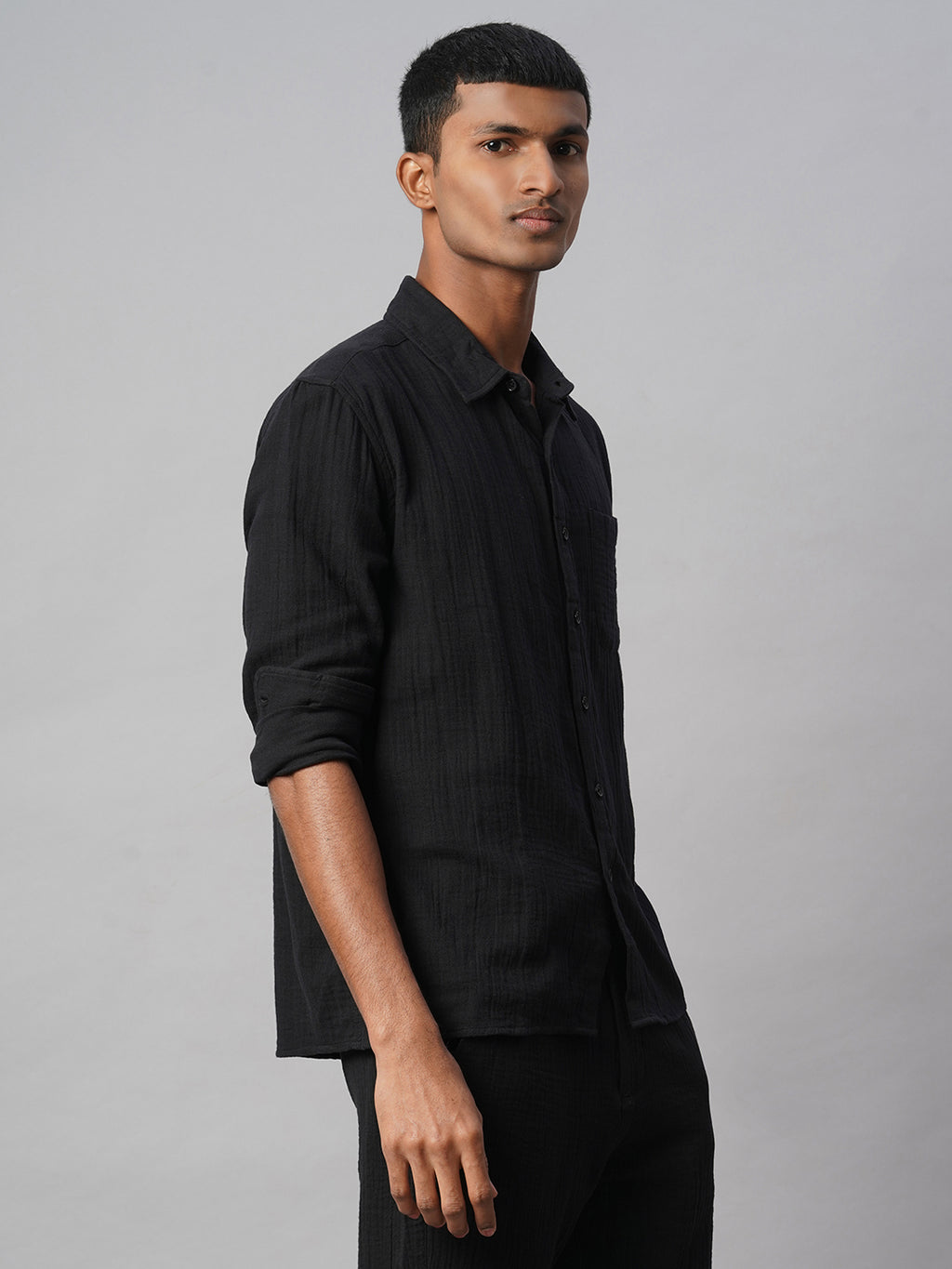 Men's Black 100% Cotton Regular Fit Shirt