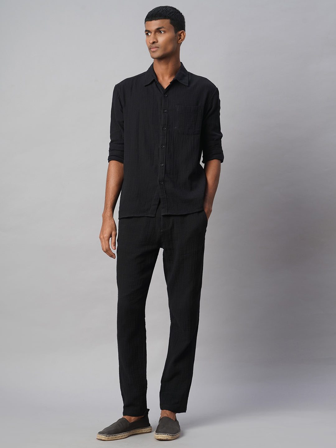 Men's Black 100% Cotton Regular Fit Shirt