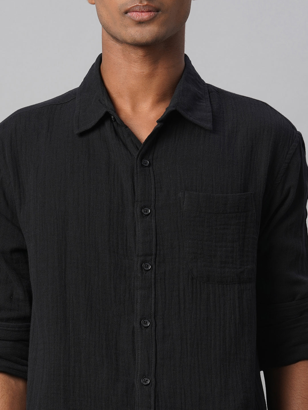 Men's Black 100% Cotton Regular Fit Shirt