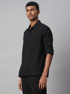Men's Black 100% Cotton Regular Fit Shirt