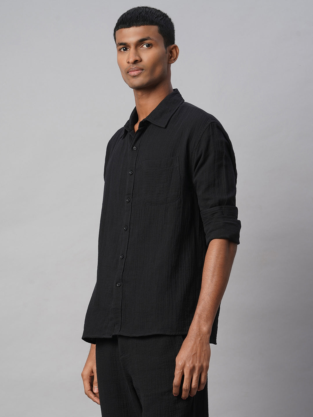 Men's Black 100% Cotton Regular Fit Shirt