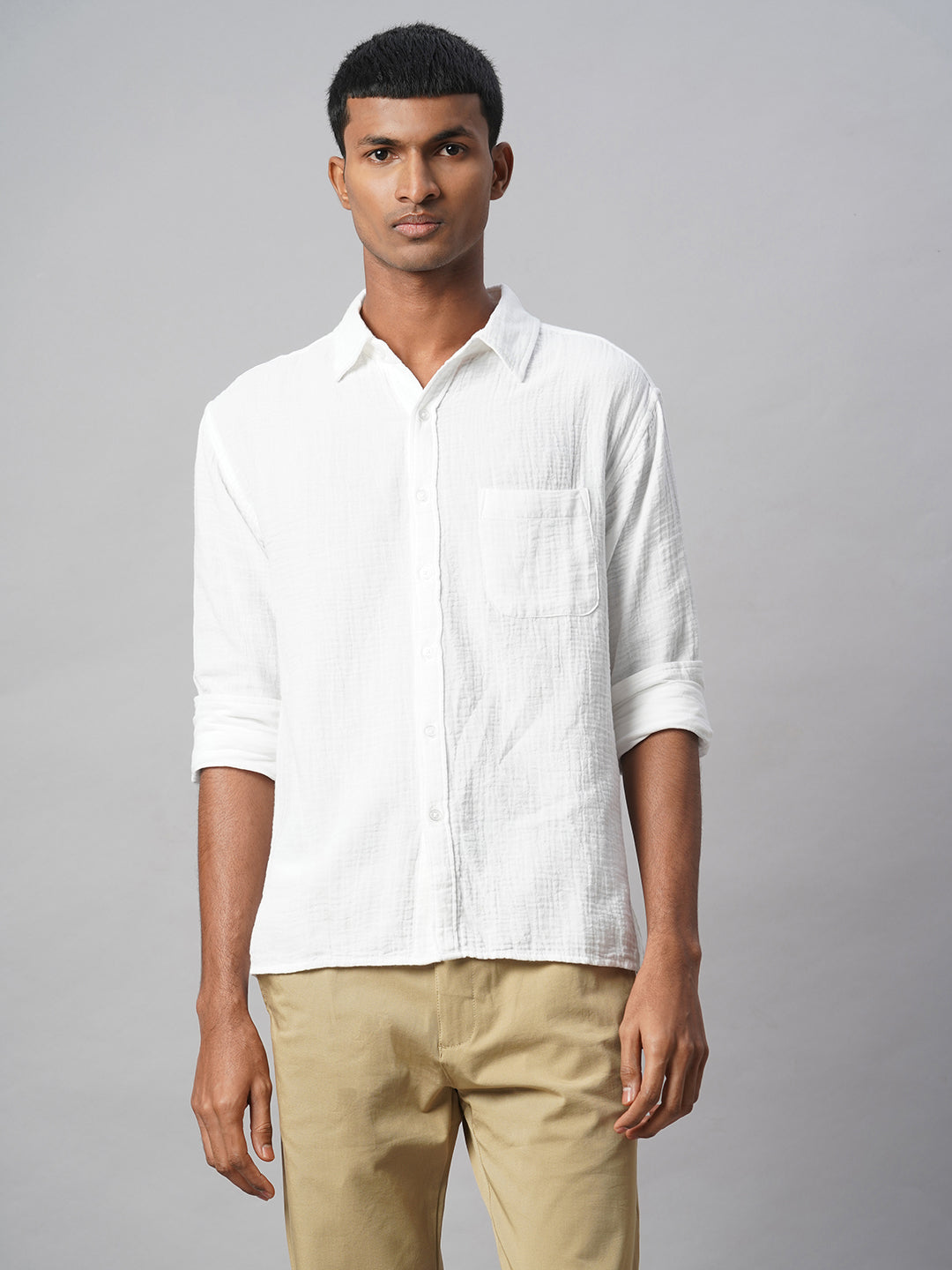 Men's White 100% Cotton Regular Fit Shirt