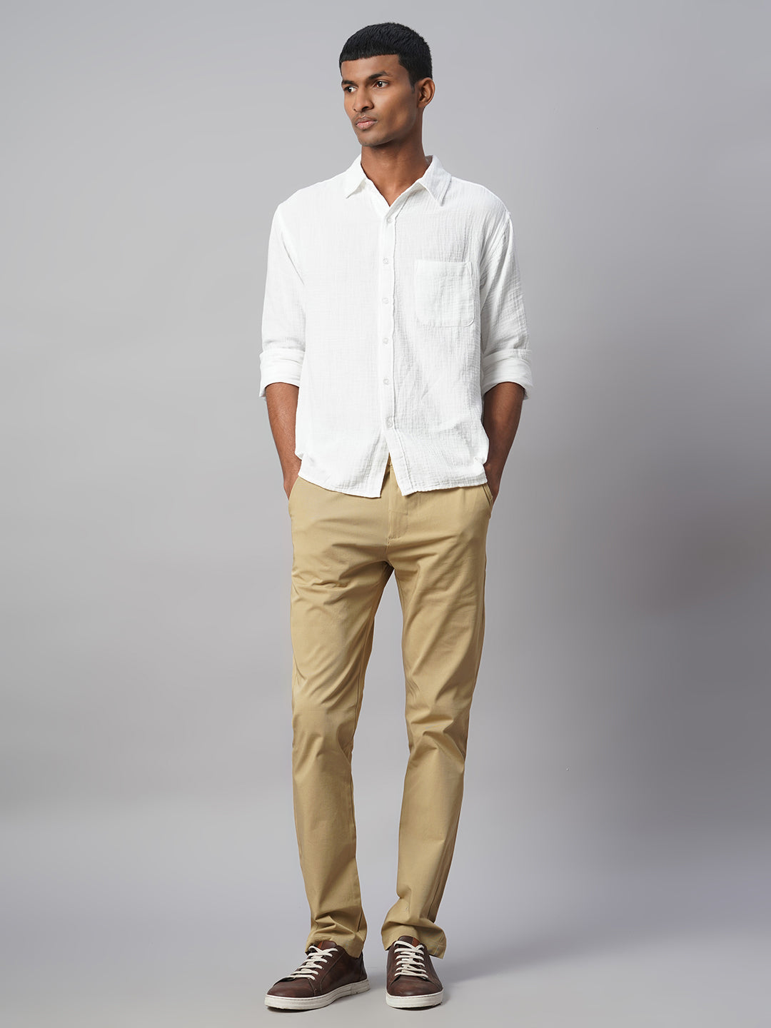 Men's White 100% Cotton Regular Fit Shirt