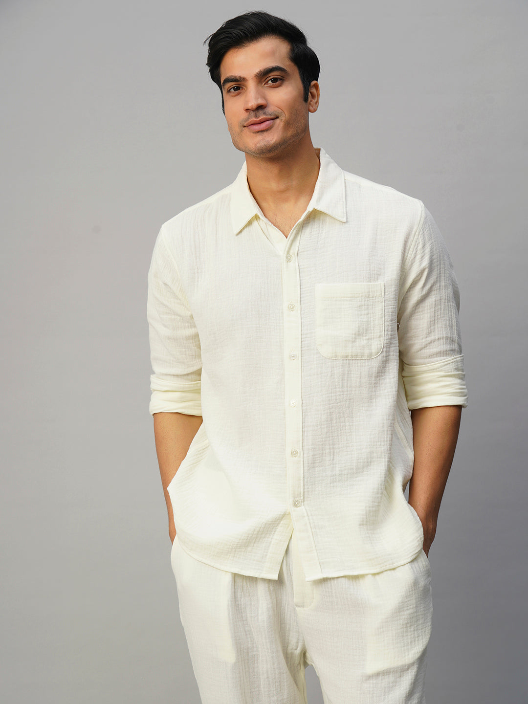 Men's White Cotton Regular Fit Shirt