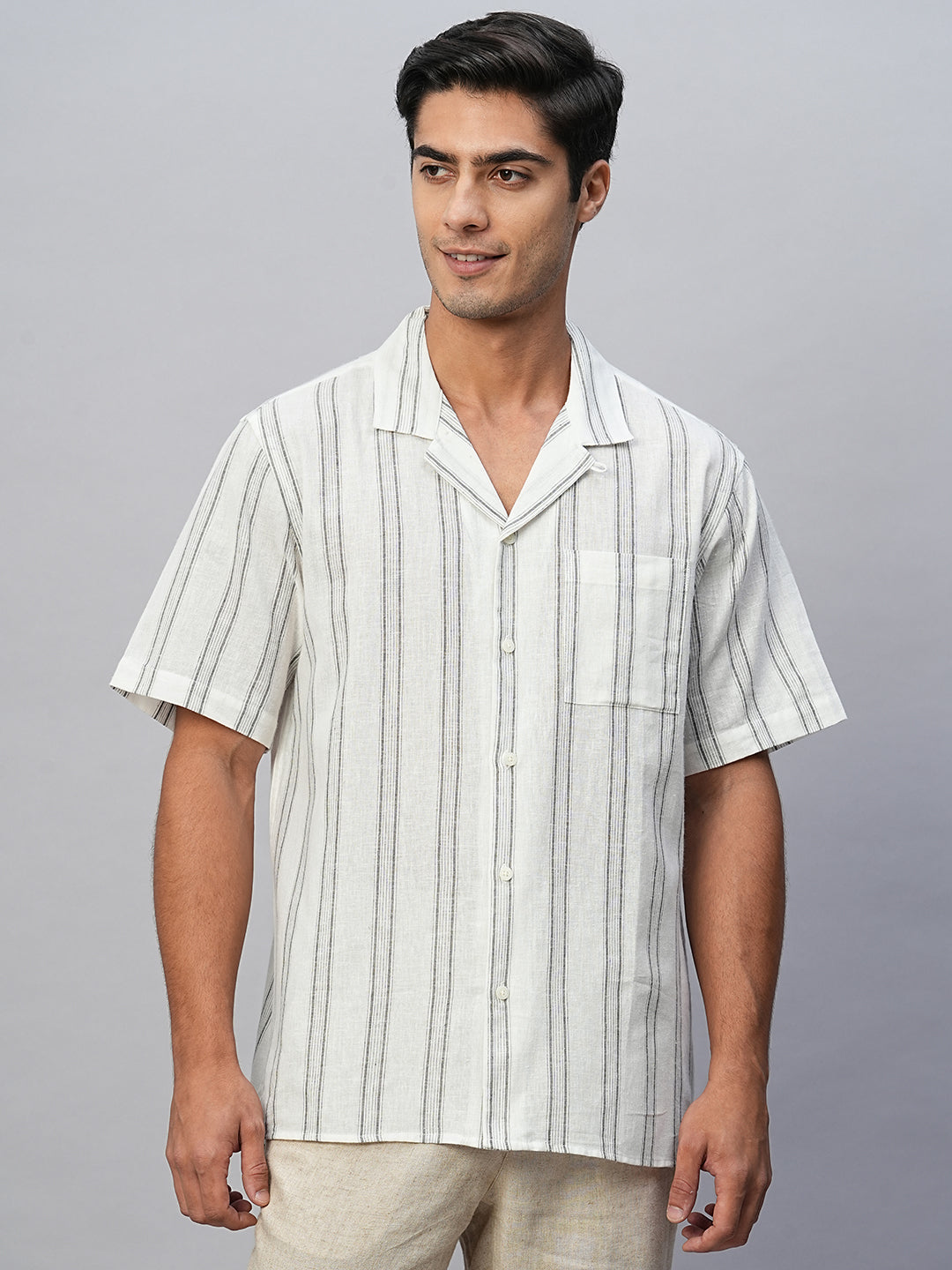 Men's White Linen Cotton Regular Fit Shirt