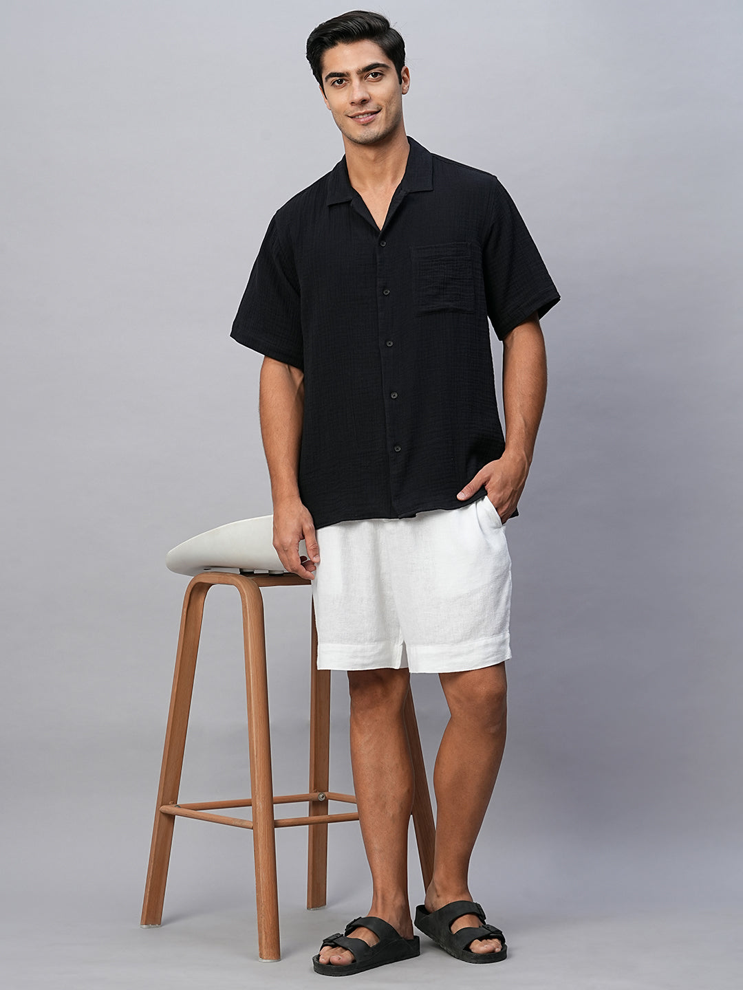 Men's Black Cotton Regular Fit Shirt