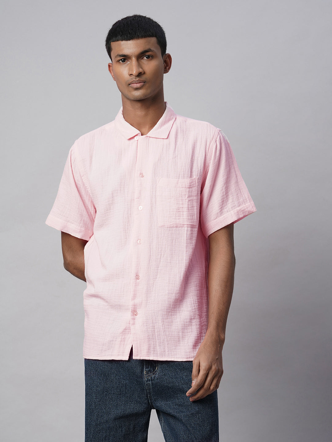 Men's Pink 100% Cotton Regular Fit Shirt
