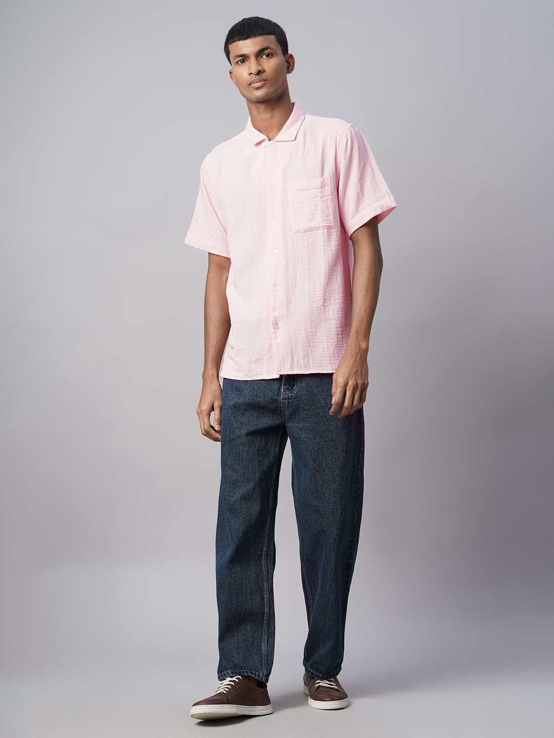 Men's Pink 100% Cotton Regular Fit Shirt