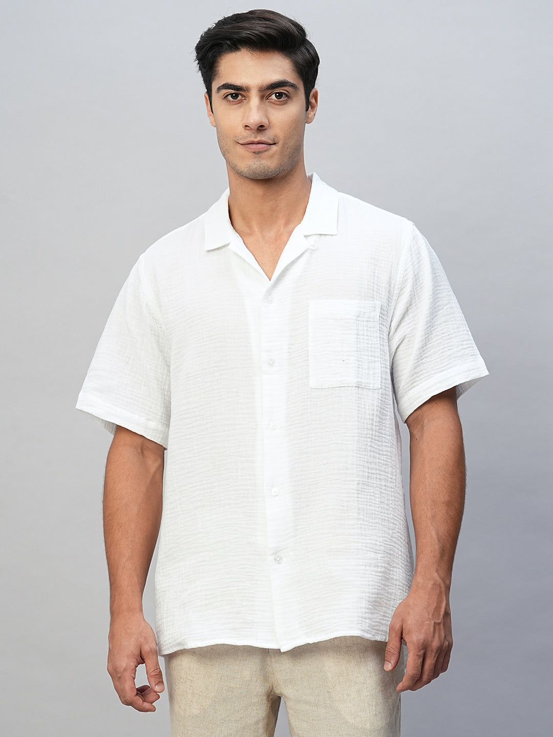 Men's White 100% Cotton Regular Fit Shirt