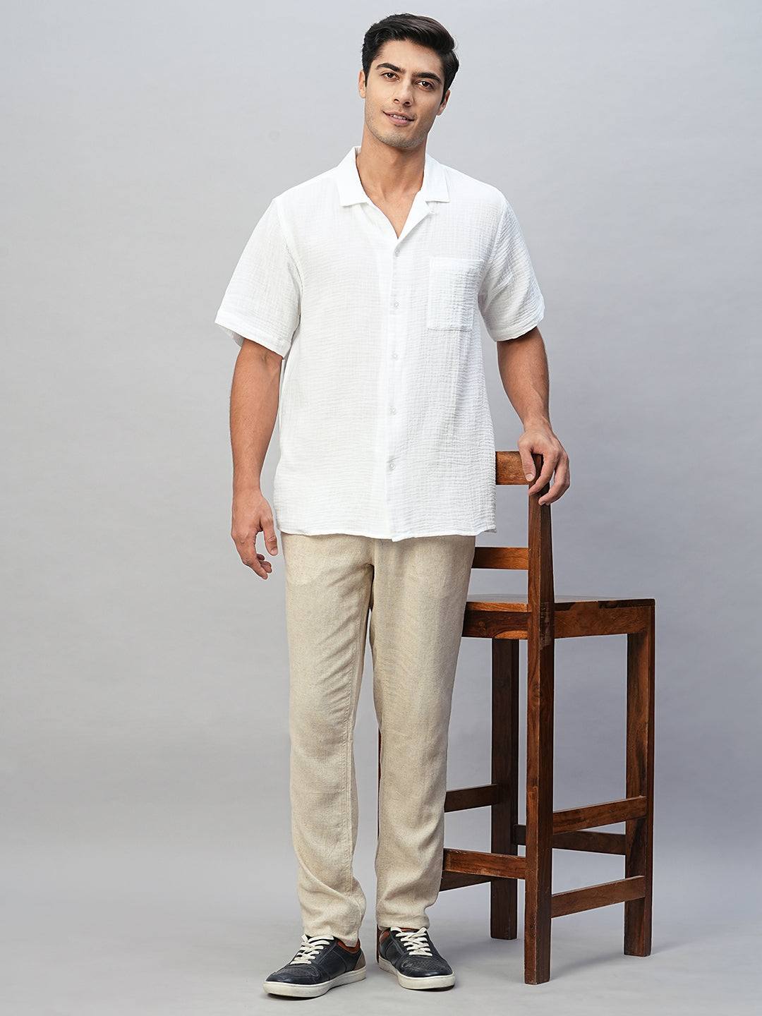 Men's White 100% Cotton Regular Fit Shirt